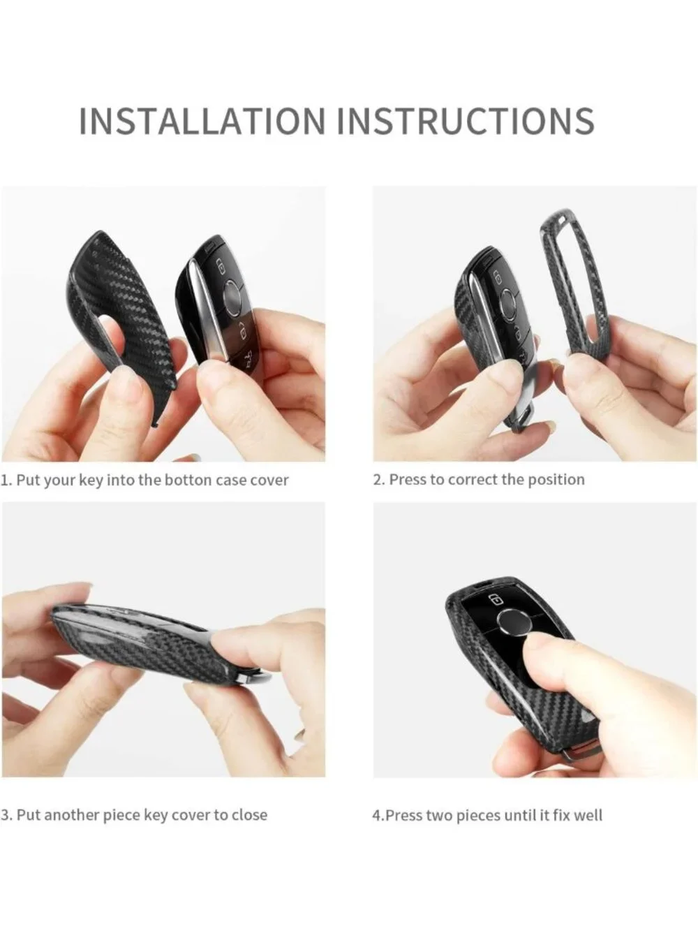 Real Glass Fiber Key Fob Cover for Mercedes-Benz, Keyless Smart Key Protector